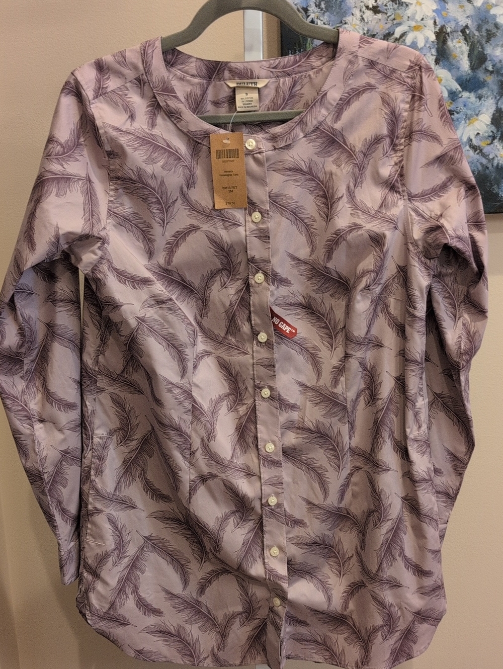 Duluth Lavender Feather-Print Women's Button Down Tunic - Picture 3 of 6